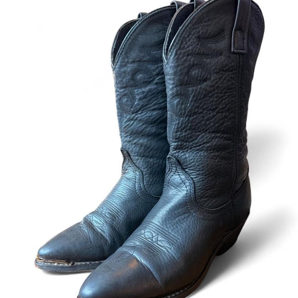 Masterson Boot Co Western Cowboy Boots Women 7.5 Black Leather Metal Toe Tips